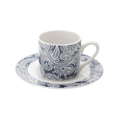 CJ 6 XÍCARAS P/CAFÉ C/PIRES DE PORCELANA BLUE FLORAL 90ml