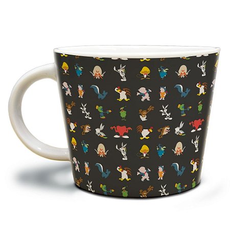 CANECA PORCELANA JUMBO LOONEY  ALL CHARACTERS FD PRETO