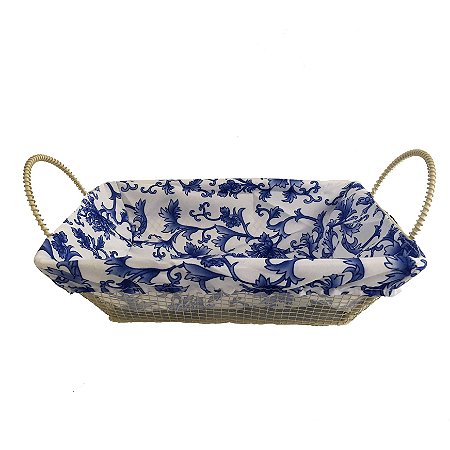 CESTA RETANGULAR FERRO TECIDO ALGODÃO 23X16X7CM COR BRANCA
