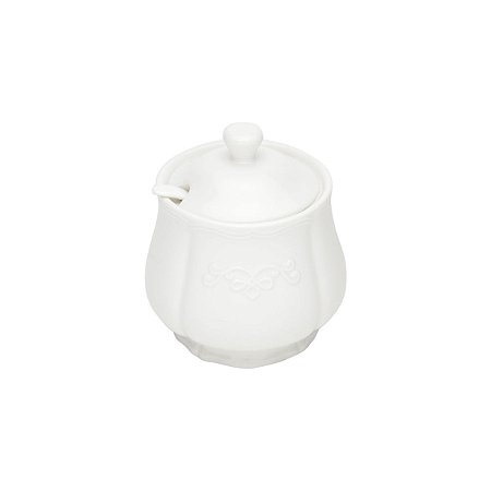 AÇUCAREIRO C/COLHER  PORCELANA SUPER WHITE GENEBRA 10,5x11,5