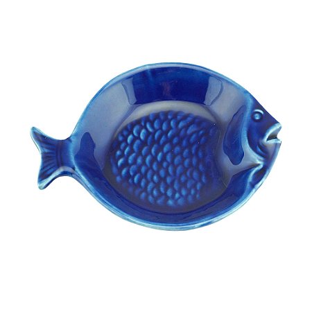 CJ 4 PRATOS CERÂMICA PEIXE OCEAN AZUL 14cm