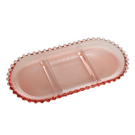 PETISQUEIRA CRISTAL C/3 DIVISÕES OVAL PEARL ROSA 30x15x2cm