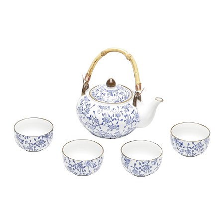 CJ 5PC P/CHÁ DE PORCELANA MUNIQUE AZUL