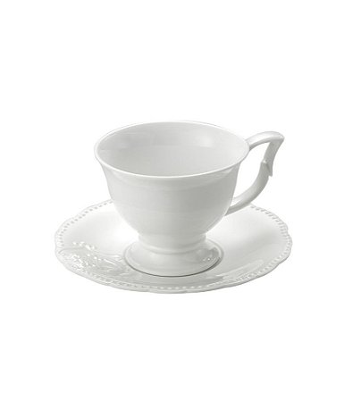 CJ 6 XÍCARAS P/CHÁ C/PÍRES PORCELANA SUPER WHITE QUEEN 200ml