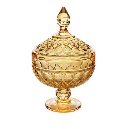 POTICHE DECORATIVA CRISTAL C/PÉ ANGEL ÂMBAR 15x24cm