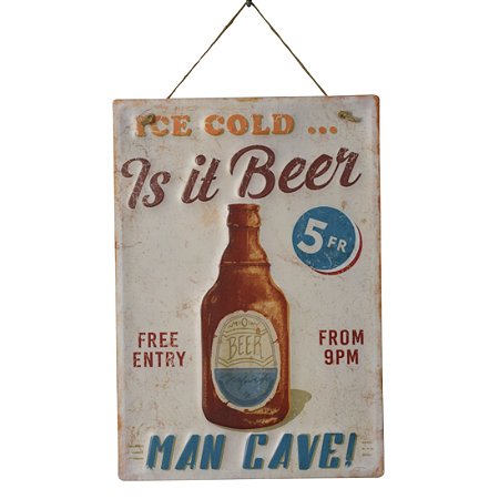 PLACA DECORATIVA BEER MAN CAVE EM FERRO L28XP0,05XA40CM