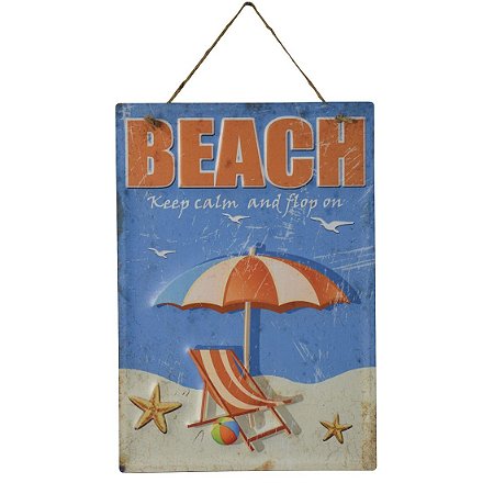 PLACA DECORATIVA BEACH SUN EM FERRO L40XP28CM