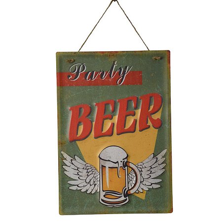 PLACA DECORATIVA BEER PARTY EM FERRO L28XP0,05XA40CM