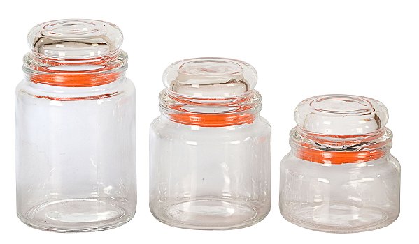 JG 3 POTES VIDRO LISO TAMPA LARANJA 250/550/750ML