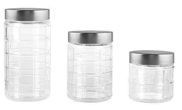 JG 3 PORTA MANTIMENTOS EM VIDRO COM TAMPA 880ML/1,2L/1,7L