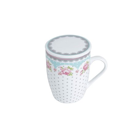 CANECA PORCELANA TAMPA E FILTRO AMÉLIA VER/BRANCO 310ml