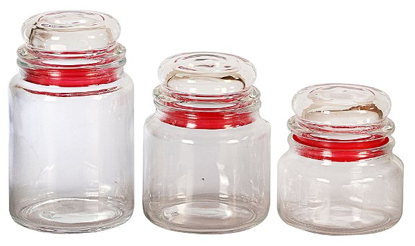 JG 3 POTES VIDRO LISO TAMPA VERMELHA 250/550/750ML