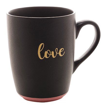 CANECA CERÂMICA LOVE PRETO MATT/ROSA 340ml