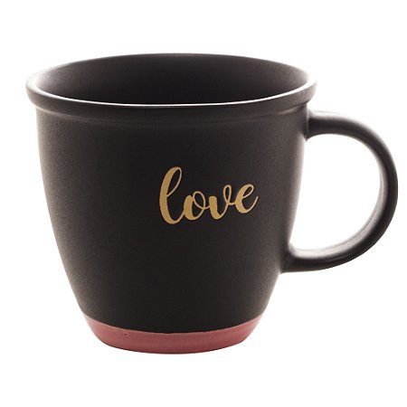 CANECA CERÂMICA LOVE PRETO MATT/ROSA 380ml