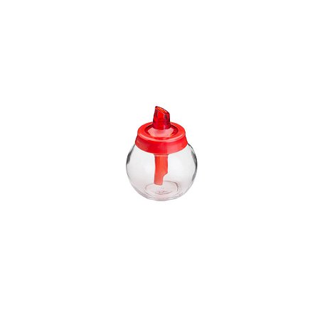 AÇUCAREIRO DE VIDRO TRANSPARENTE E VERMELHO 250ml