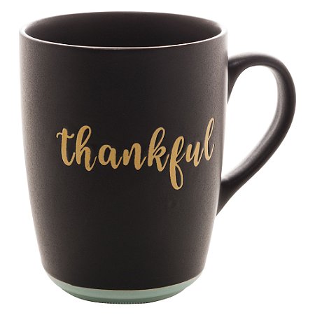 CANECA CERÂMICA THANKFUL PRETO MATT/AZUL 340ml
