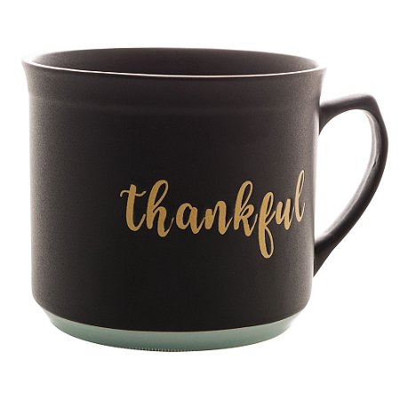 CANECA CERÂMICA THANKFUL PRETO MATT/AZUL 660ml