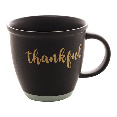 CANECA CERÂMICA THANKFUL PRETO MATT/AZUL 380ml