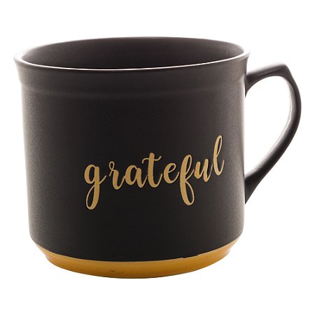 CANECA CERÂMICA GRATEFUL PRETO MATT/AMARELO 660ml