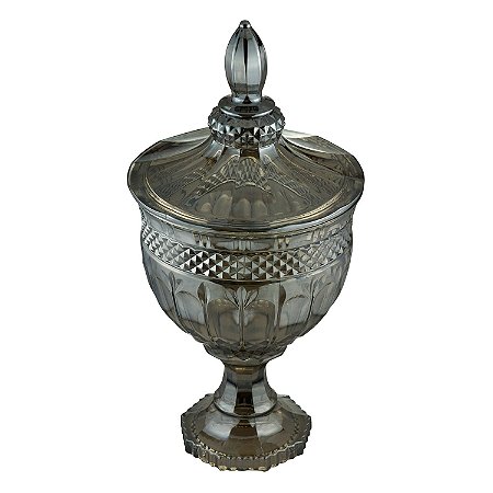 POTICHE C/PÉ DE CRISTAL BRANDON CINZA METALIZADO 18,5x38,5cm