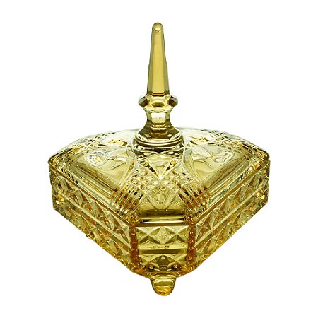 POTICHE PÉ CRISTAL TRIANGLE ÂMBAR METALIZADO 19,5x16,5x21,5