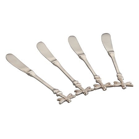 CJ 4 ESPÁTULAS DE LATÃO LIBÉLULA PRATEADA 14,5cm