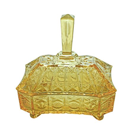 POTICHE C/PÉ DE CRISTAL MEGAN ÂMBAR METALIZADO 19x14,5x21,5