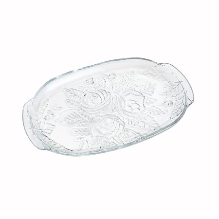 TRAVESSA RETANGULAR DE VIDRO GARDÊNIA 33x21x4cm