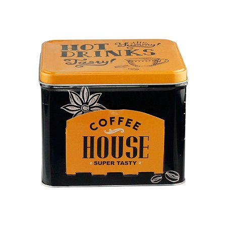 LATA PORTA CÁPSULAS METAL COFFEE HOUSE DOURADO 15x15x12.5cm