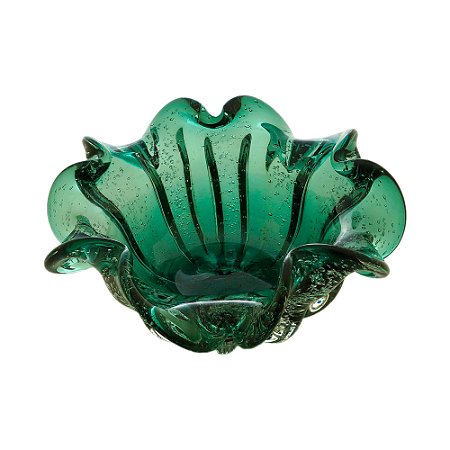 CENTRO DE MESA DE VIDRO ITALY VERDE ESMERALDA 24x11cm