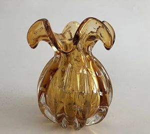 VASO DE VIDRO ITALY ÂMBAR E DOURADO 13x17cm