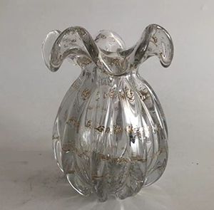 VASO DE VIDRO ITALY TRANSPANTE E DOURADO 13x17cm