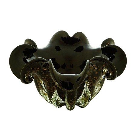 CENTRO DE MESA DE VIDRO ITALY PRETO E ROSÉ 21x10cm