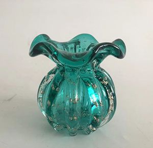 VASO DE VIDRO ITALY TIFFANY E DOURADO 11,5x13cm