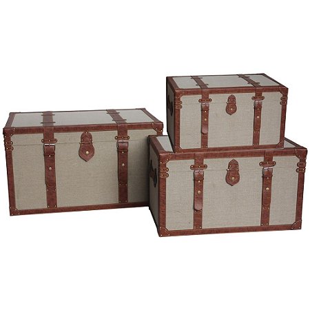 CONJ. DE BAUS EM METAL E TECIDO VERDE BEGE E MARROM  3 PCS