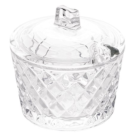 AÇUCAREIRO DE CRISTAL DE CHUMBO E TAMPA DIAMANTE 10x10cm
