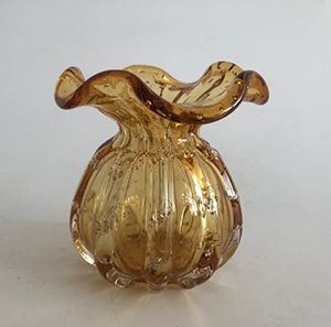 VASO DE VIDRO ITALY ÂMBAR E DOURADO 11,5x13cm