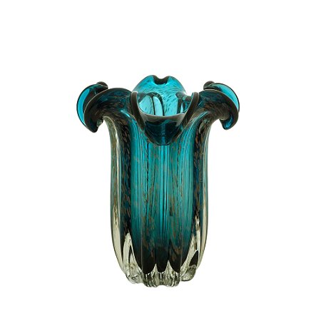 VASO DE VIDRO FLAT ITALY AZUL MARINHO E ROSÉ 19x24cm