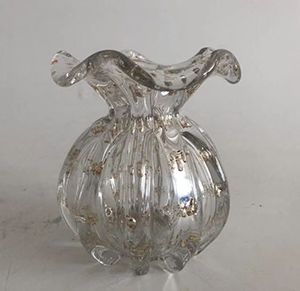 VASO DE VIDRO ITALY TRANSPANTE E DOURADO 11,5x13cm