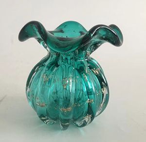 VASO DE VIDRO ITALY TIFFANY E DOURADO 10x11cm