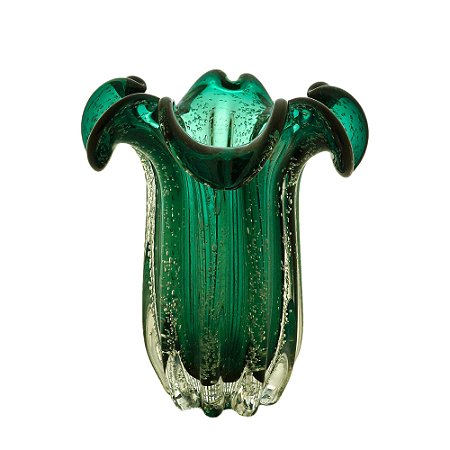 VASO DE VIDRO FLAT ITALY VERDE ESMERALDA 19x24cm
