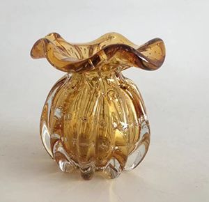 VASO DE VIDRO ITALY ÂMBAR E DOURADO 10x11cm