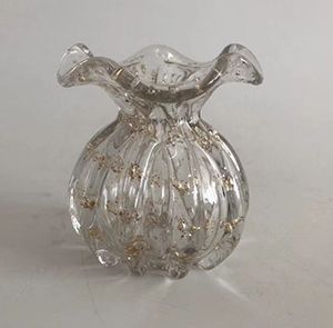 VASO DE VIDRO ITALY TRANSPANTE E DOURADO 10x11cm