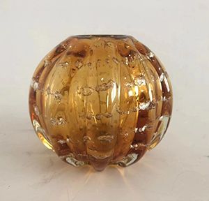 ESFERA DE VIDRO ITALY ÂMBAR E DOURADO 12x10cm