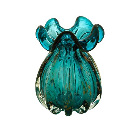 VASO DE VIDRO ITALY AZUL MARINHO E ROSÉ 13x17cm