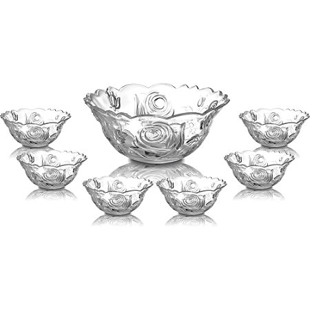 CJ 7PC P/SOBREMESA DE CRISTAL CHUMBO ROSAS 12,5cm/22x9,5cm