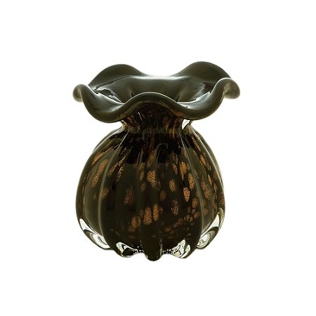 VASO DE VIDRO ITALY PRETO E ROSÉ 10x11cm