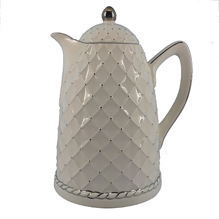 BULE ESPIRAL EM PORCELANA COM BORDA PRATA 700ML COR BRANCA