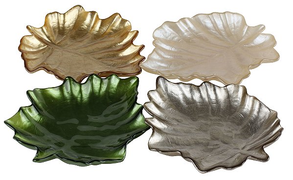 JG CENTROS MESA 4 PECAS FOLHAS FOLHAGEM VIDRO 17X15X4CM
