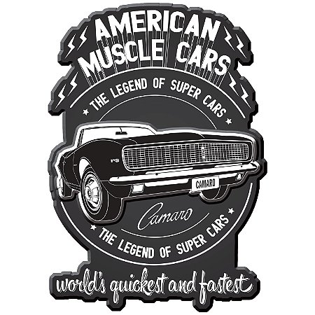 PLACA PAREDE METAL RECORTADA GM AMERICAN MUSCLE CAR PRETO